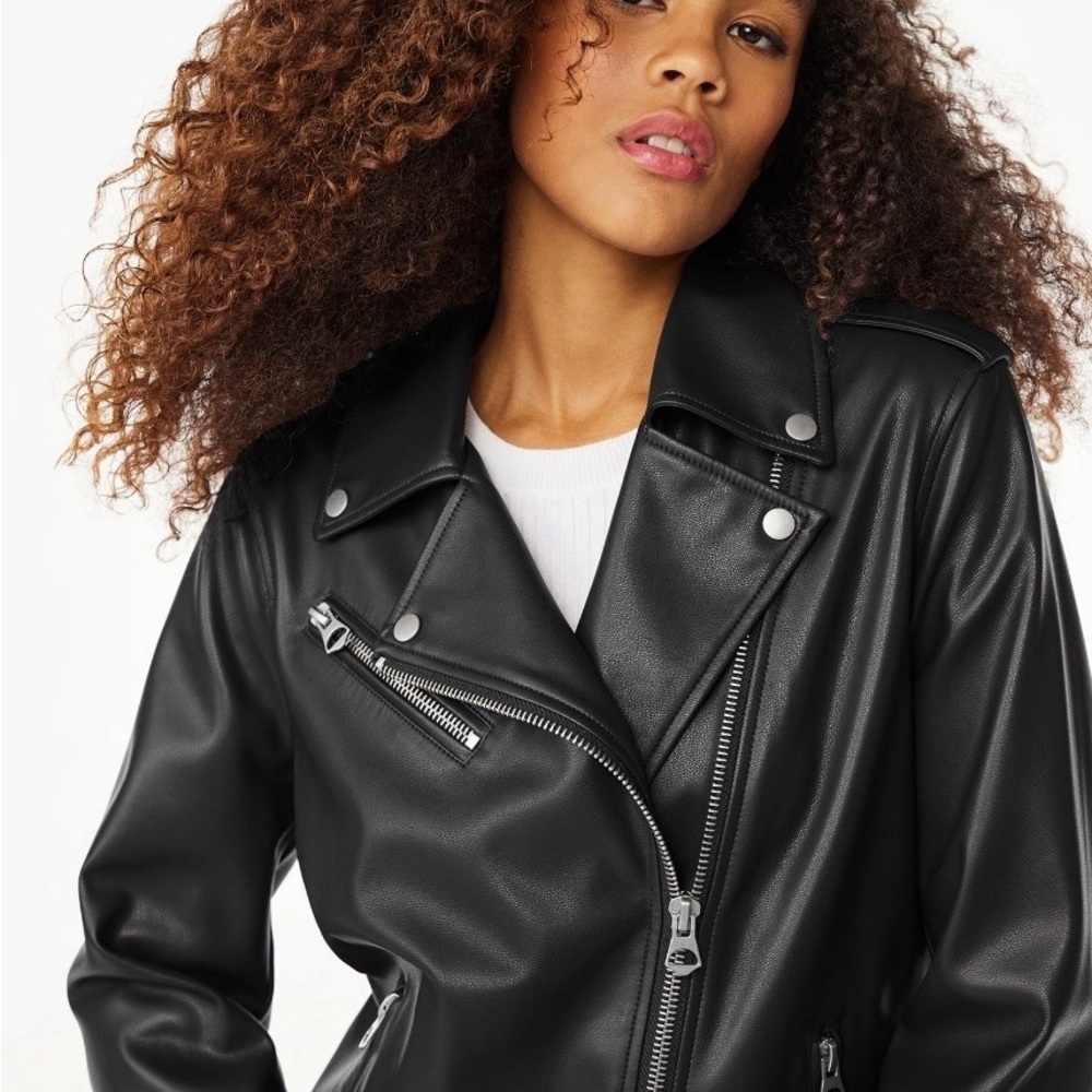Scoop Women's Faux Leather Asymmetrical Moto Jacket - Black